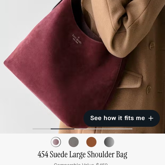 Kate Spade 454 Suede Large Shoulder Bag in Dark Merlot - Picture 1 of 3